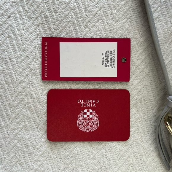 Vince Camuto Convertible Pale Mist Gray Leather Pleated Tote Steph - Picture 10 of 12